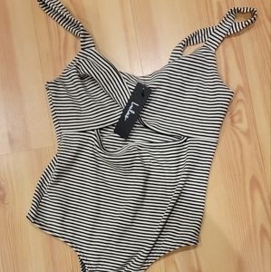 Black and white striped body suit